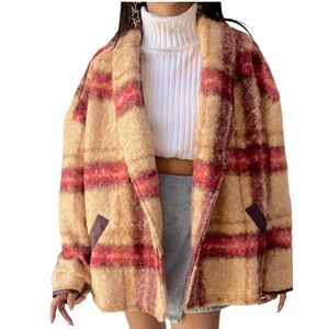Knox Rose Jacket Maroon Tan Plaid Coat Button Front Tweed Lightweight